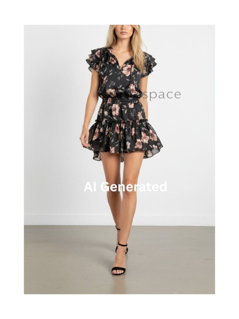 MISA Los Angeles Cecile Split-Neck Floral-Printed Satin Dress, Size S